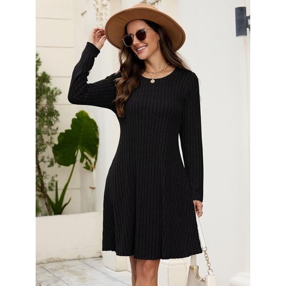 Plus Size Sweater Dress Soft Stretch Fall Winter Casual with Pockets - Picture 5 of 7